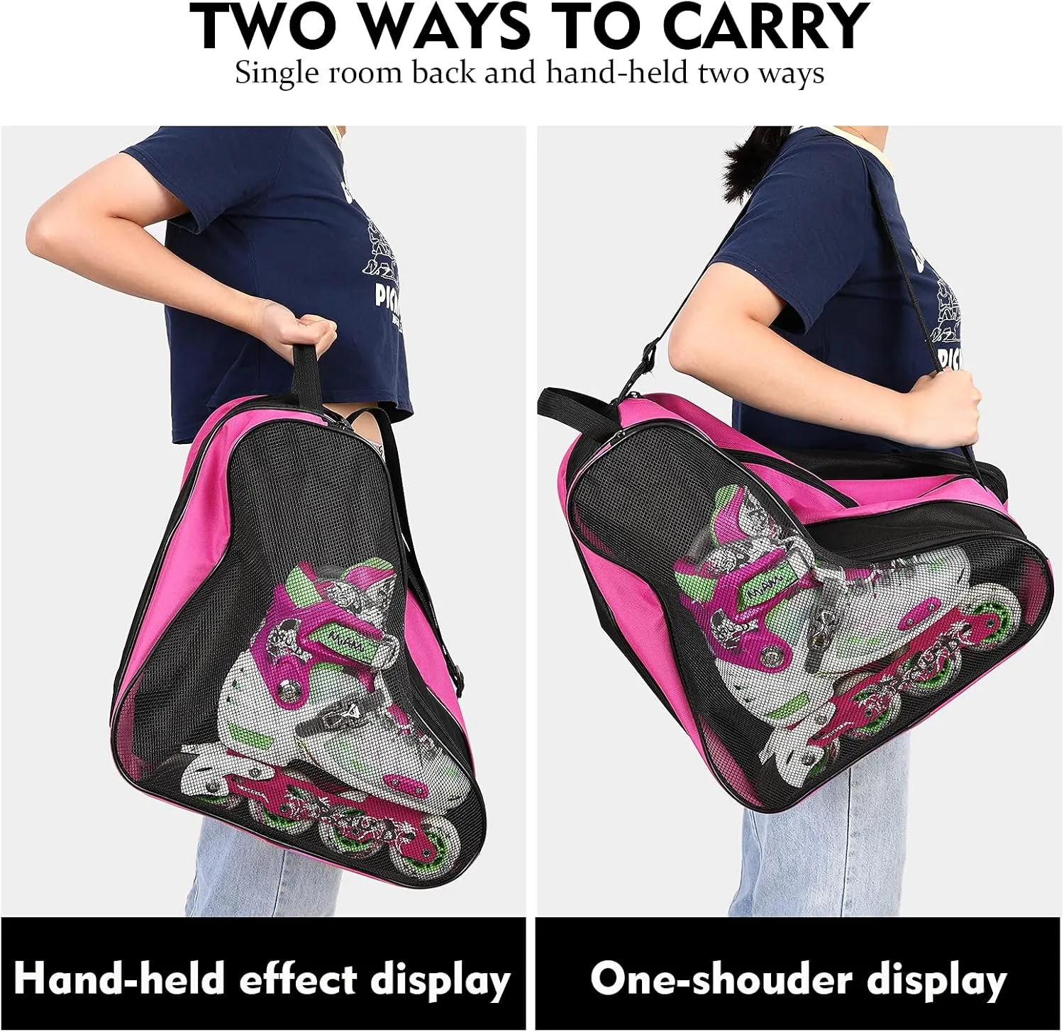 Roller Skate Bags,Breathable Ice-Skating Bag with Adjistable Shoulder Strap and Top Handle,Oxford Cloth Skating Shoes Bag without Unpleasant Smell Roller skate Accessories for Unisex Women Men Adult and kid 2 Pack