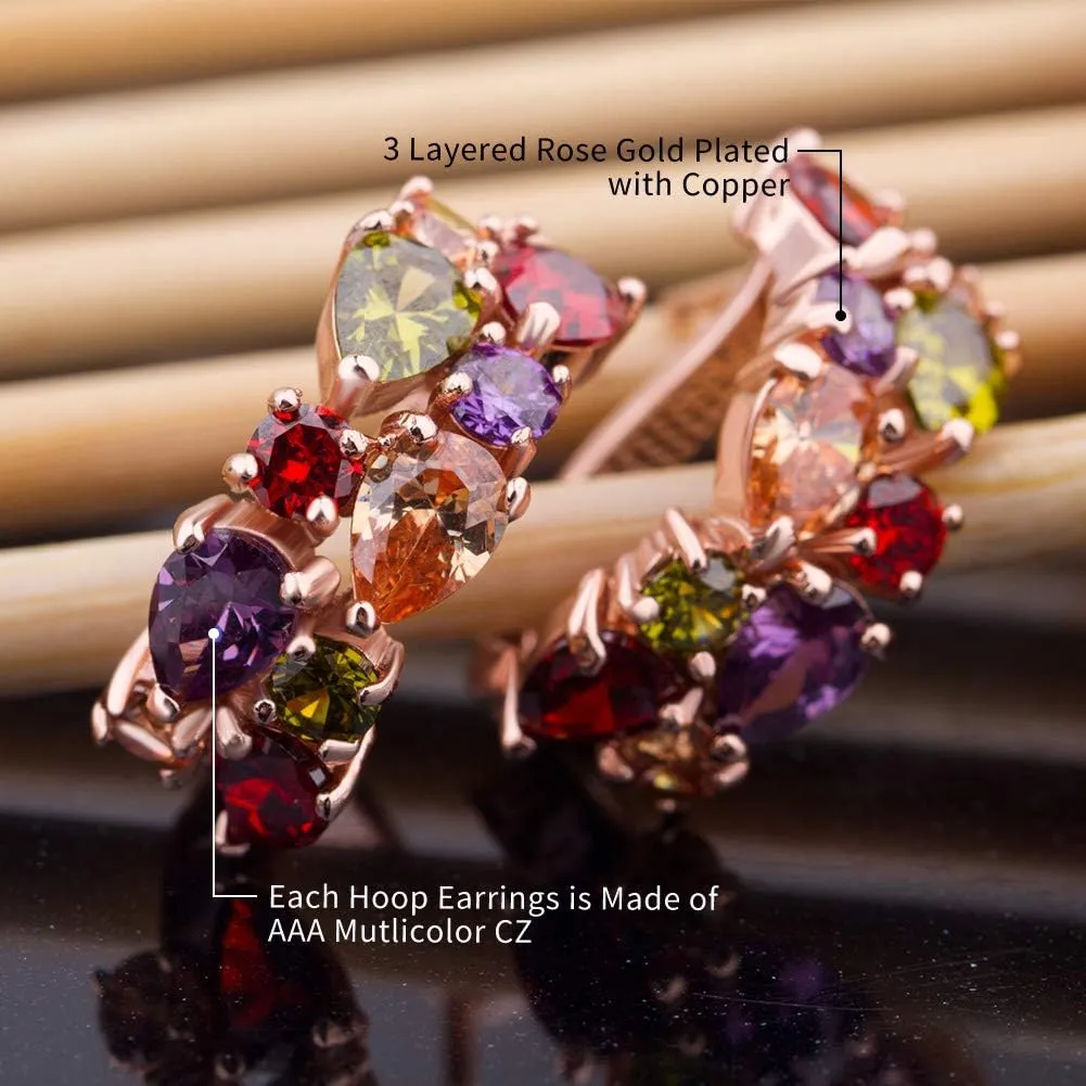 Rose Gold Hoop Earring for Women Multicolored Crystal Earring Sterling Silver Multi Gemstone Earrings Amethyst Ruby Sapphire Garnet Earring for Fashion Jewelry Ideal Valentine's Day