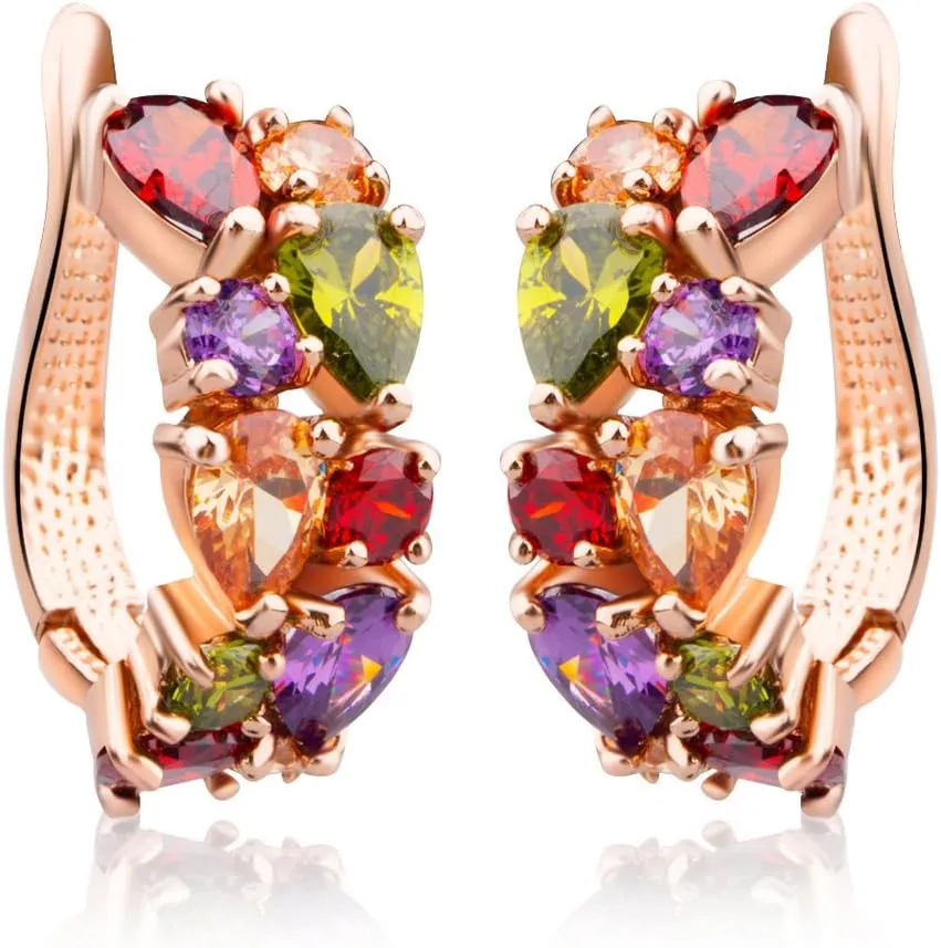 Rose Gold Hoop Earring for Women Multicolored Crystal Earring Sterling Silver Multi Gemstone Earrings Amethyst Ruby Sapphire Garnet Earring for Fashion Jewelry Ideal Valentine's Day