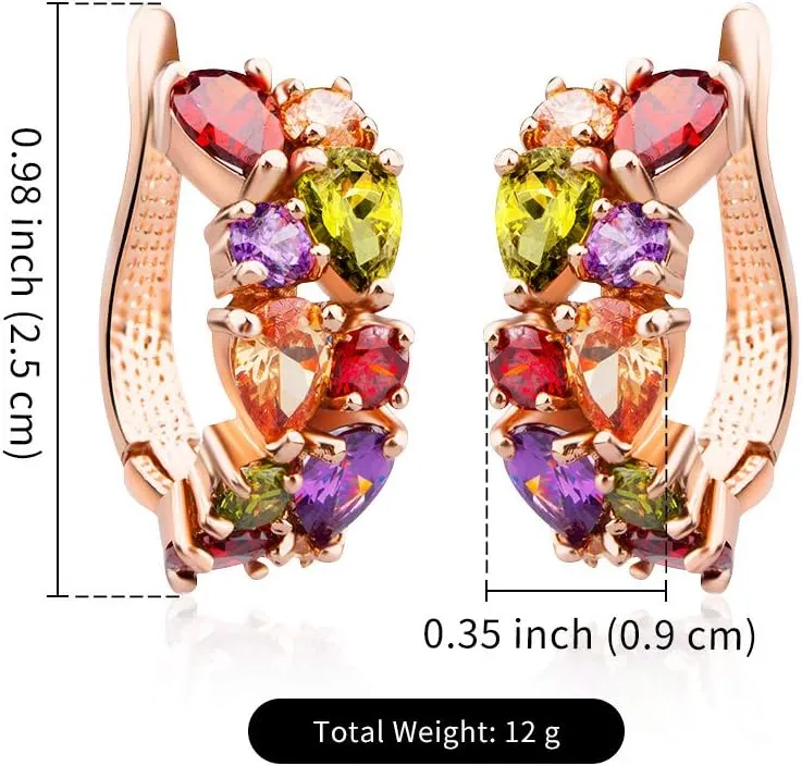 Rose Gold Hoop Earring for Women Multicolored Crystal Earring Sterling Silver Multi Gemstone Earrings Amethyst Ruby Sapphire Garnet Earring for Fashion Jewelry Ideal Valentine's Day