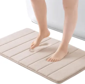 ROSMARUS Memory Foam Shower Mat, 20' x 32', Thick Non Slip Bath Rugs with PVC Backing, Ultra Soft for Floor & Tub, Ltbrown