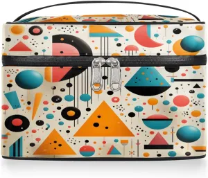 Round Triangle Makeup Bag,Fashion Imprint Portable Cosmetic Bag, Large Capacity Travel Toiletry Bag Wash Bag with Compartments and Handles- Cosmetic Case Organizer for Ladies Traveling