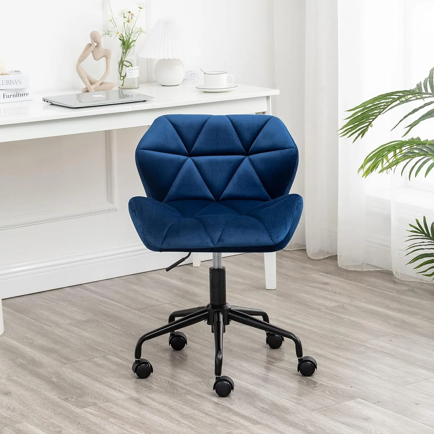Roundhill Furniture Eldon Diamond Tufted Adjustable Swivel Office Chair, Grayr, Blue