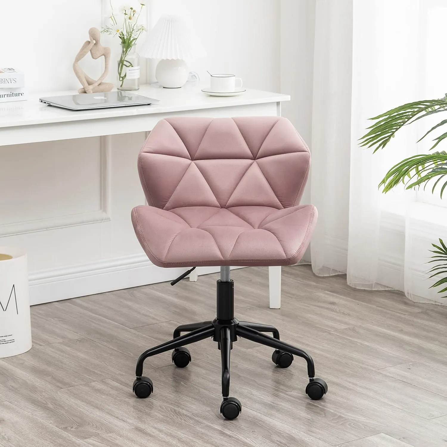 Roundhill Furniture Eldon Diamond Tufted Adjustable Swivel Office Chair, Mauve