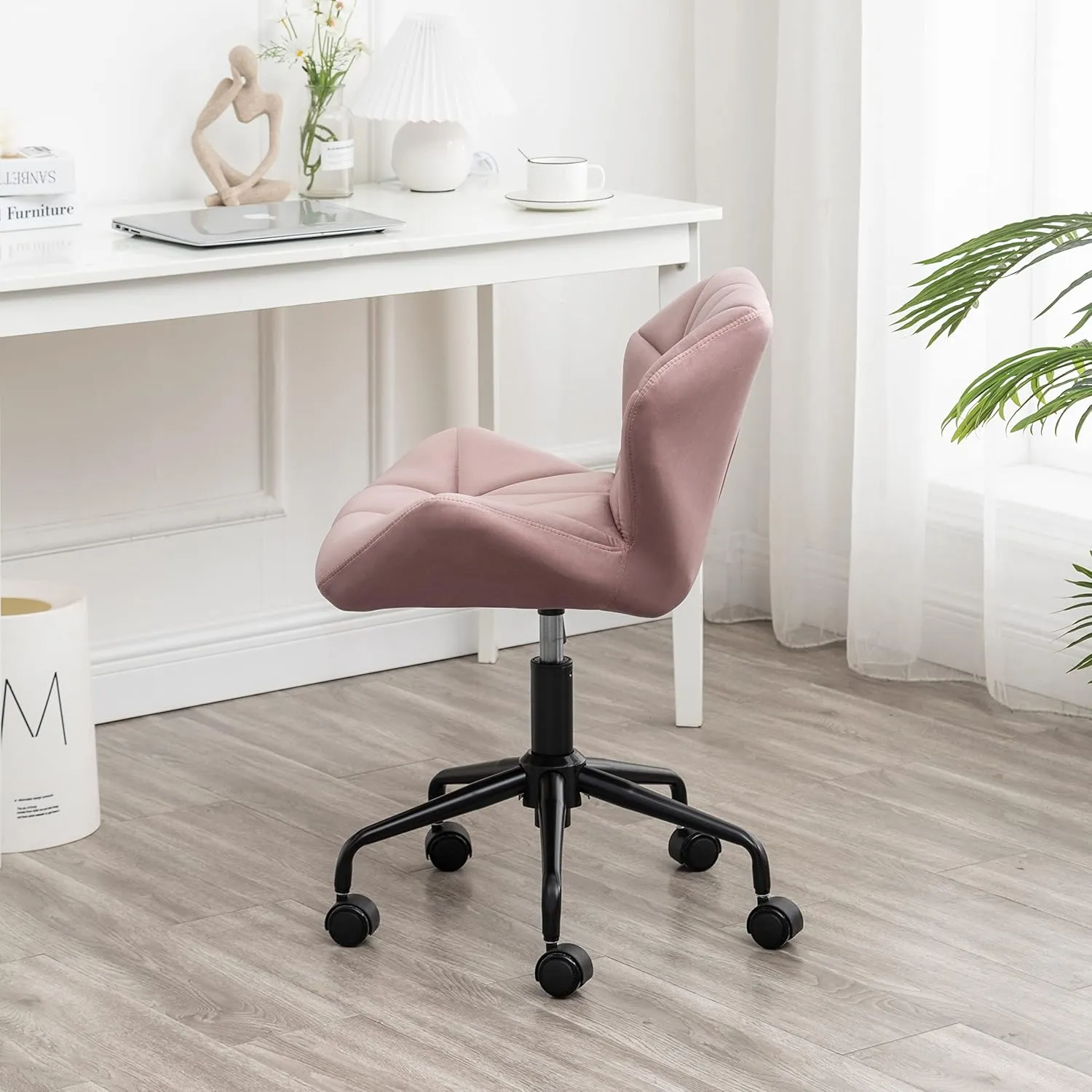 Roundhill Furniture Eldon Diamond Tufted Adjustable Swivel Office Chair, Mauve