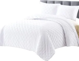 Royal Tradition Velvet White Fluffy Coverlets, King Oversized 3pc Quilt Set (110-Inch Wide x 96-Inch Long) All Seasons Bedspread with Embroidered Mini Dots