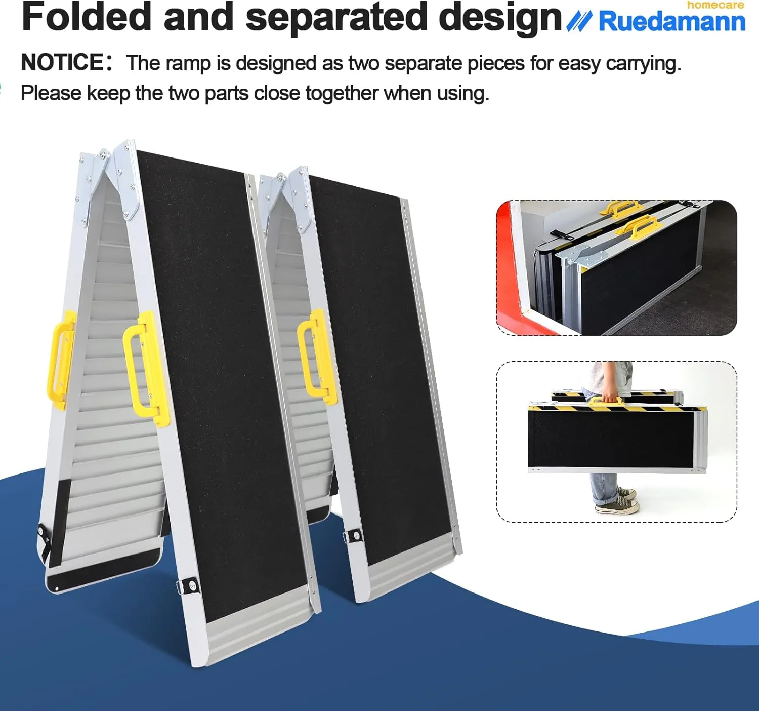 Ruedamann 6FT Aluminum Wheelchair Ramps, 600 Pound Capacity Foldable Handicap Ramp, Non-Skid Surface Threshold Ramp, Wheel Chair Ramp for Home Steps, Stairs, Doorways,1PC