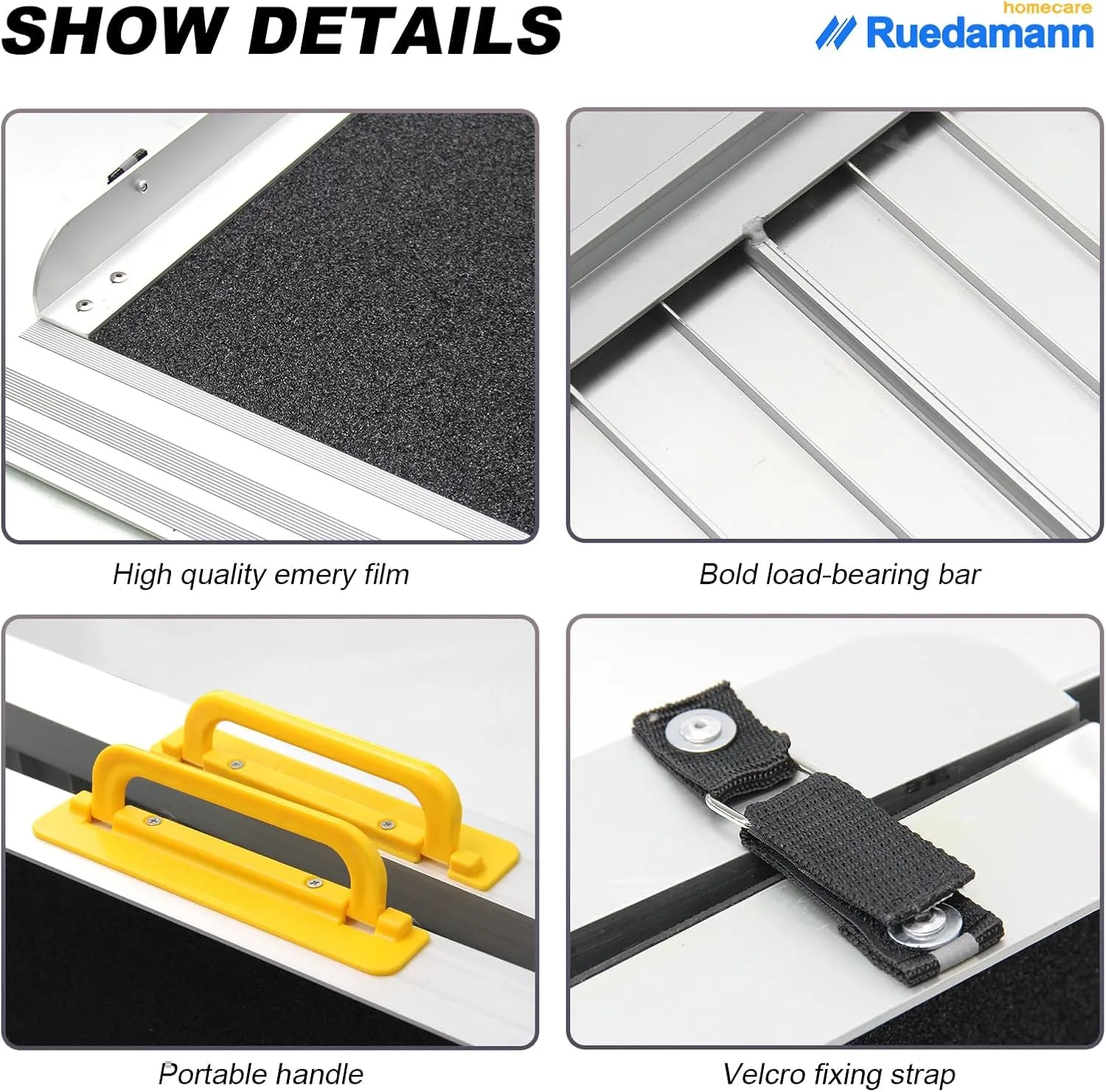 Ruedamann 6FT Aluminum Wheelchair Ramps, 600 Pound Capacity Foldable Handicap Ramp, Non-Skid Surface Threshold Ramp, Wheel Chair Ramp for Home Steps, Stairs, Doorways,1PC