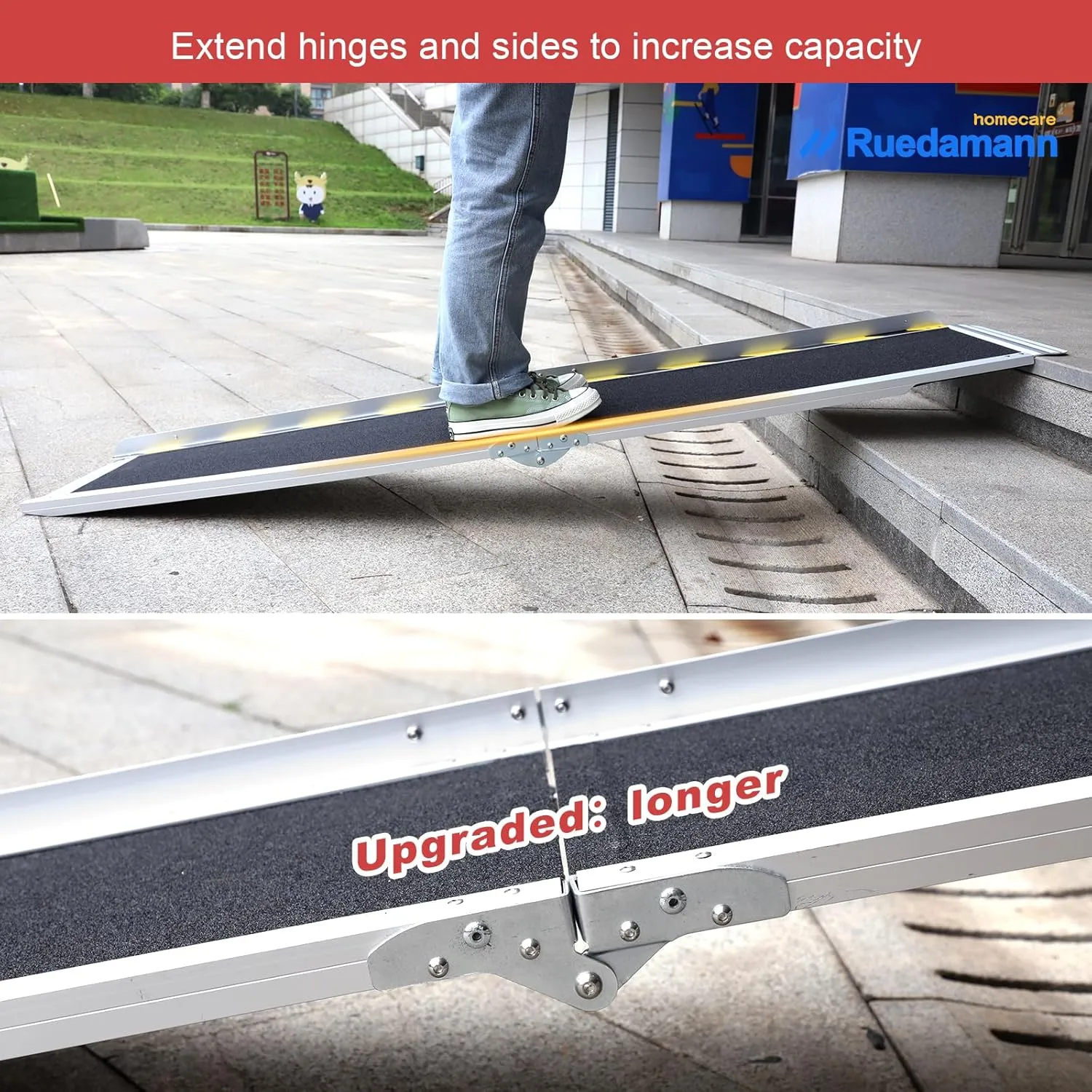Ruedamann 6FT Aluminum Wheelchair Ramps, 600 Pound Capacity Foldable Handicap Ramp, Non-Skid Surface Threshold Ramp, Wheel Chair Ramp for Home Steps, Stairs, Doorways,1PC
