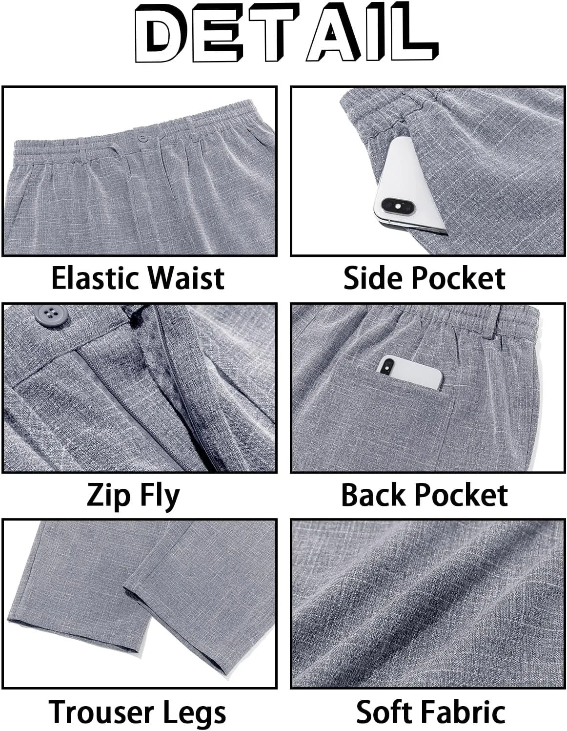 Runcati Mens Casual Pants Linen Elastic Waist Drawstring Lightweight Pants Loose Fit Summer Beach Yoga Trouser