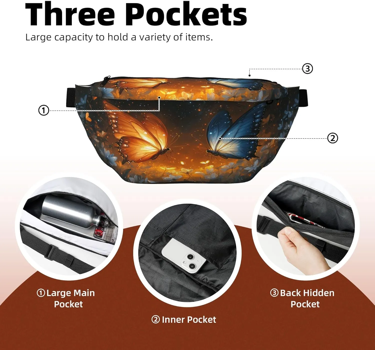 Running Waist Pack Butterfly Flower Spring 2-in-1 Fanny Pack and Crossbody Bag Hiking Daypack for Men Women Running Travel Hiking Daily Commute