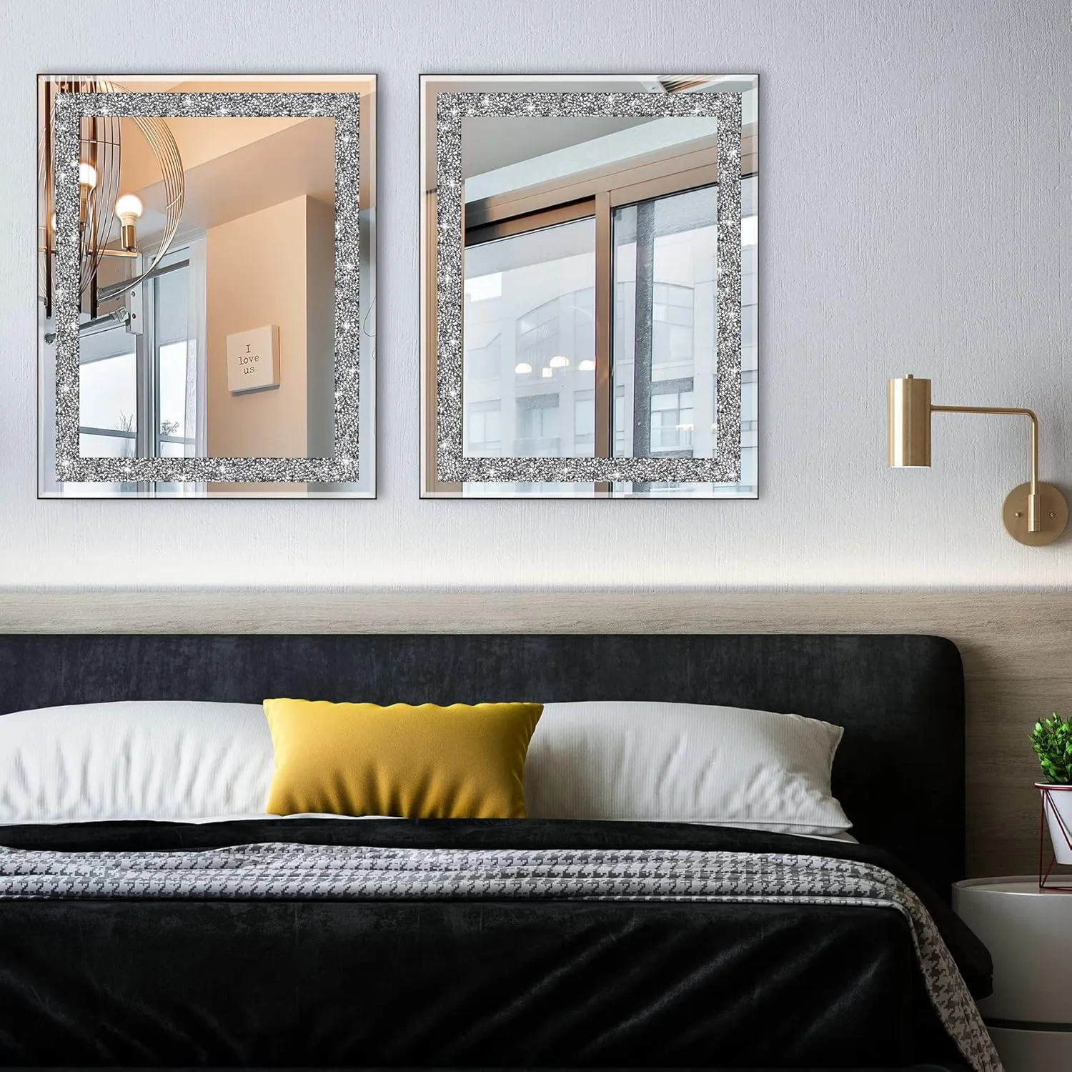 Ruomeng Rectangular Wall Mirror Crystal Crush Diamond Mirror for Home Décor Accent Mirror for Bathroom, Entryway and Bedroom, 16" x 20"