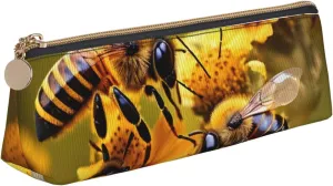 Rural Honey Bees flowers print Triangle leather stationery storage bag, portable makeup bag, daily small item storage