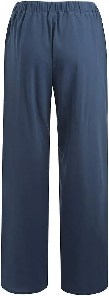 Ruziyoog Women's Cotton Linen Pants Summer Drawstring Waist Wide Leg Lounge Palazzo Pants Casual Loose Yoga Trousers