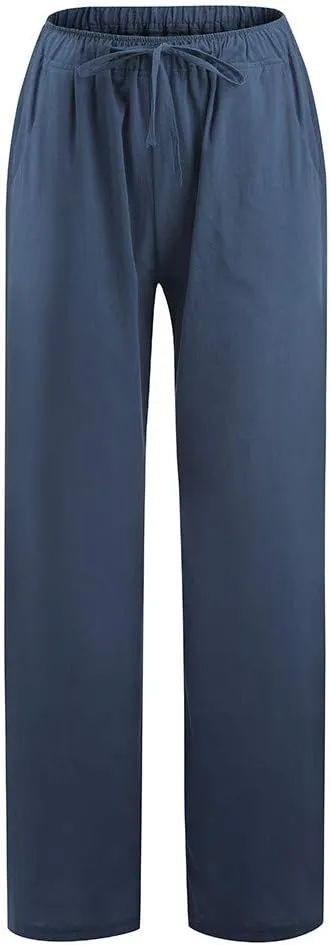 Ruziyoog Women's Cotton Linen Pants Summer Drawstring Waist Wide Leg Lounge Palazzo Pants Casual Loose Yoga Trousers