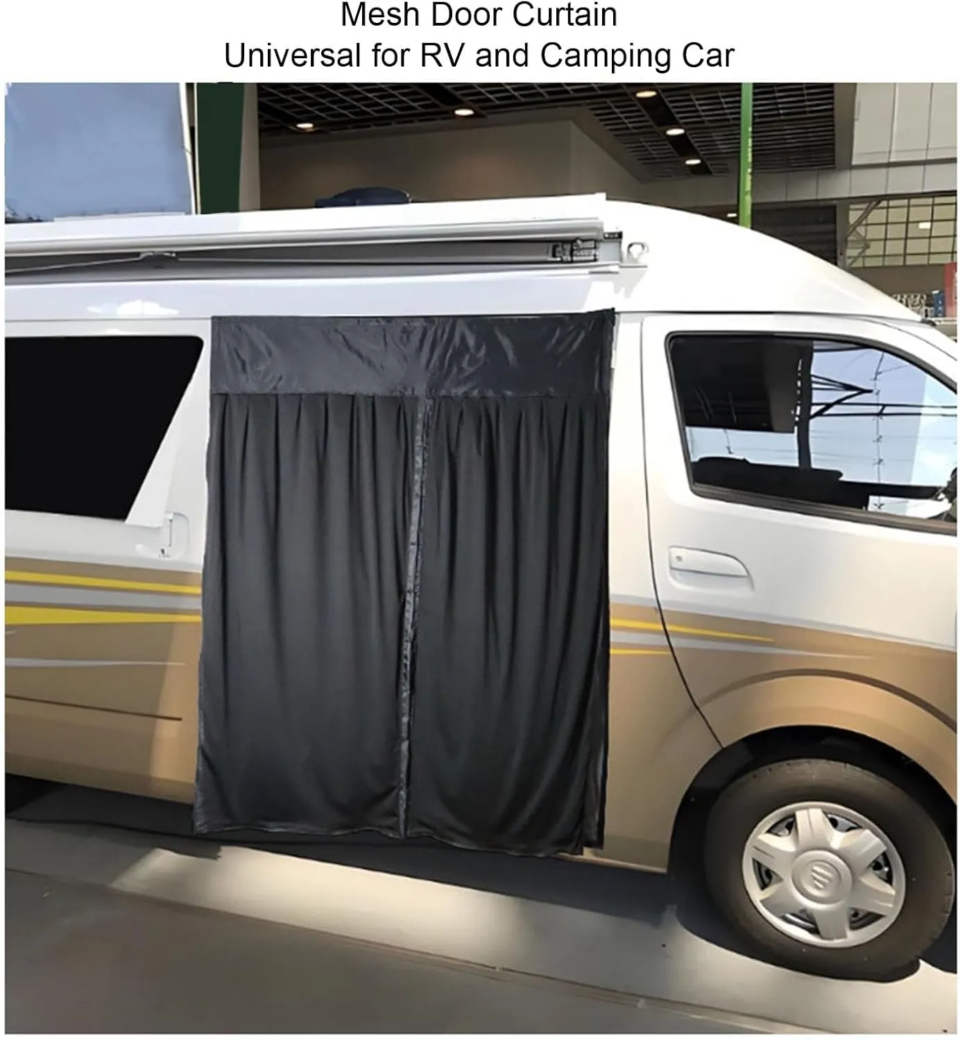 RV Camping Car Door Curtain, Outdoor Magnetic Closure Curtainwith Double Layer Structure for All Weather Condition (W130*H155cm)