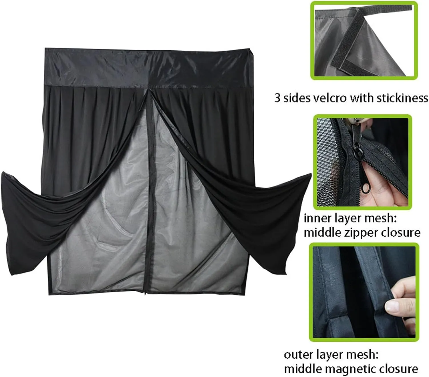 RV Camping Car Door Curtain, Outdoor Magnetic Closure Curtainwith Double Layer Structure for All Weather Condition (W130*H155cm)