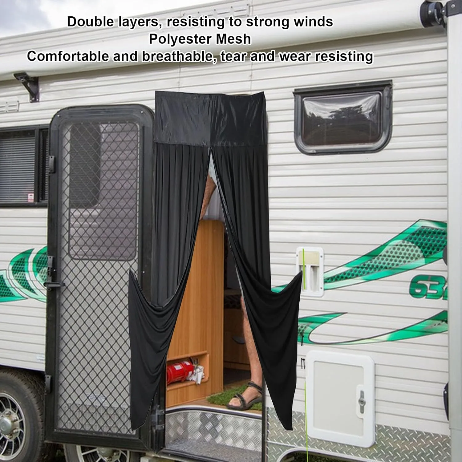 RV Camping Car Door Curtain, Outdoor Magnetic Closure Curtainwith Double Layer Structure for All Weather Condition (W130*H155cm)