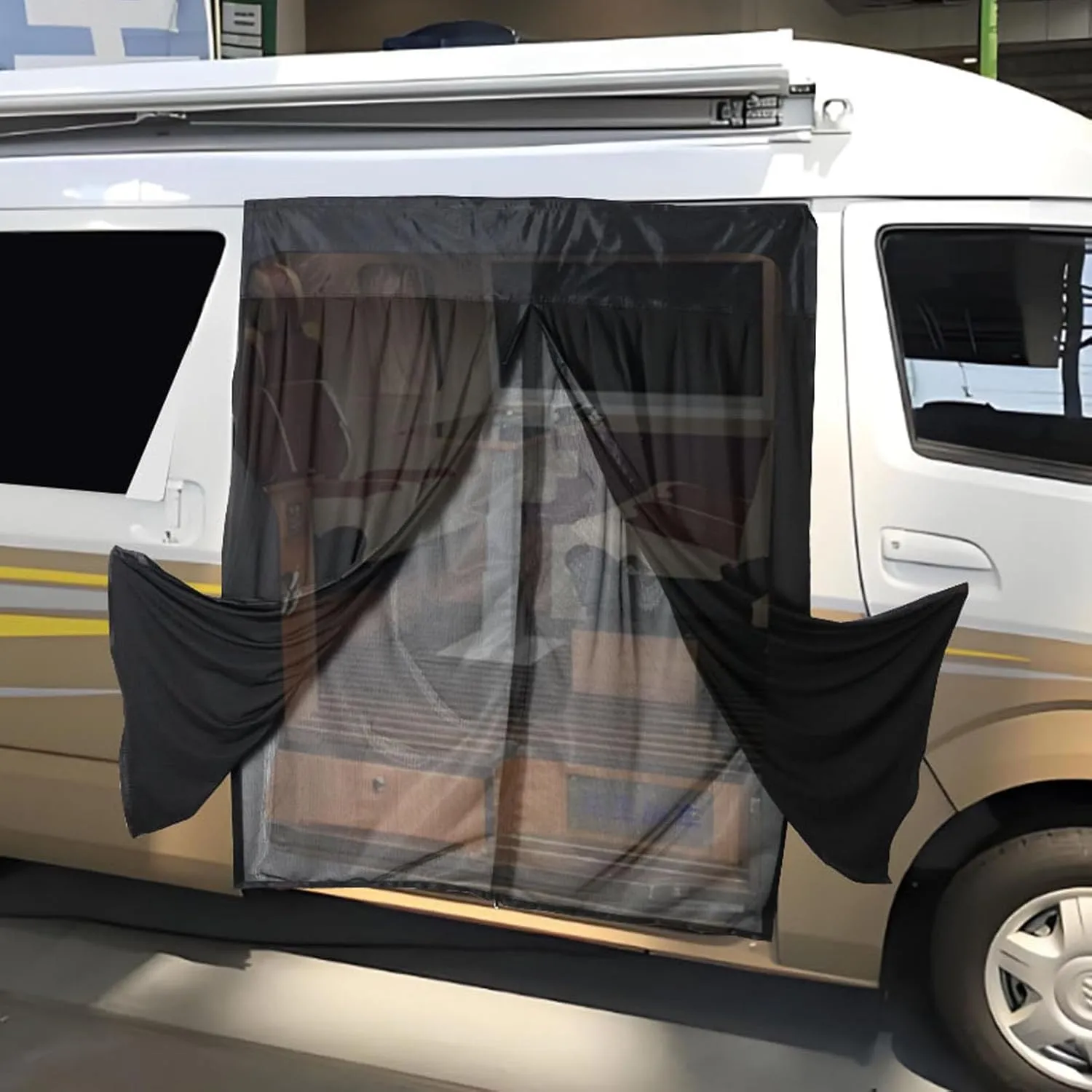 RV Camping Car Door Curtain, Outdoor Magnetic Closure Curtainwith Double Layer Structure for All Weather Condition (W130*H155cm)