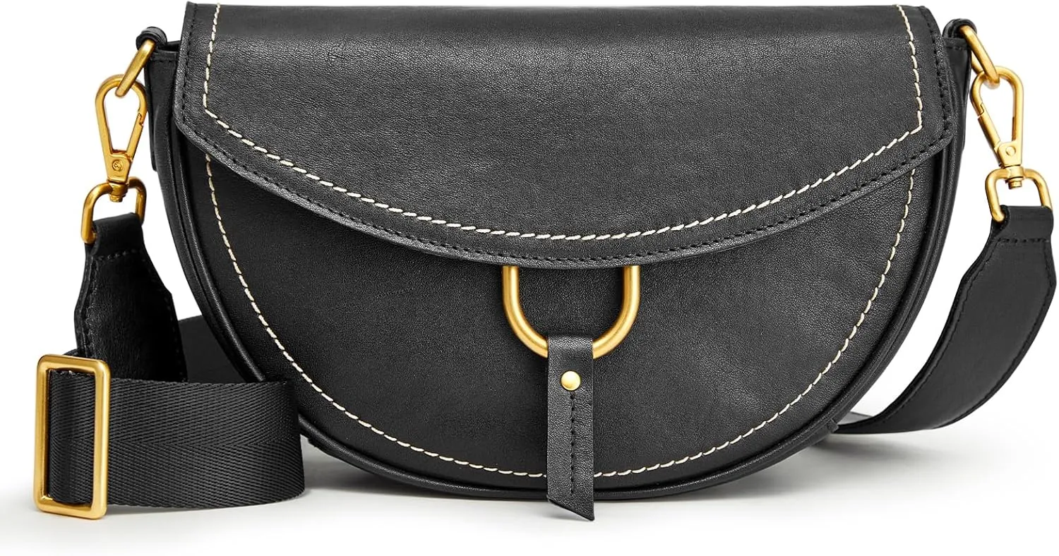 S-ZONE Crossbody Bags for Women Top Grain Leather Shoulder Bag Small Cross Body Purse with Adjustable Wide Strap