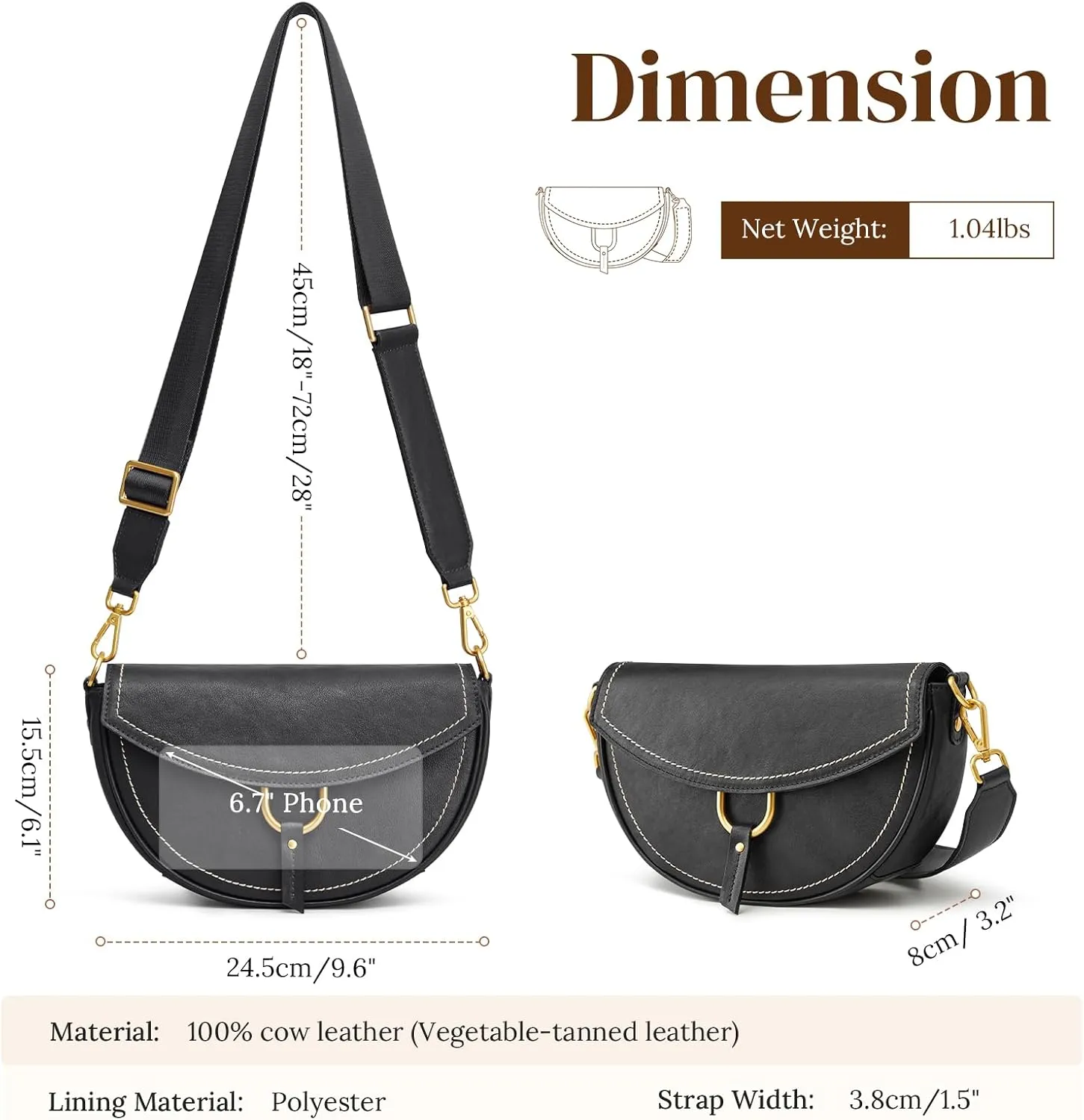 S-ZONE Crossbody Bags for Women Top Grain Leather Shoulder Bag Small Cross Body Purse with Adjustable Wide Strap