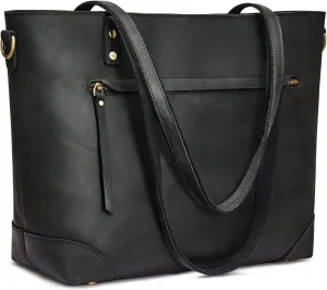 S-ZONE Genuine Leather Tote Bag for Women Work Shoulder Crossbody Purses Handbag with Outside Pockets