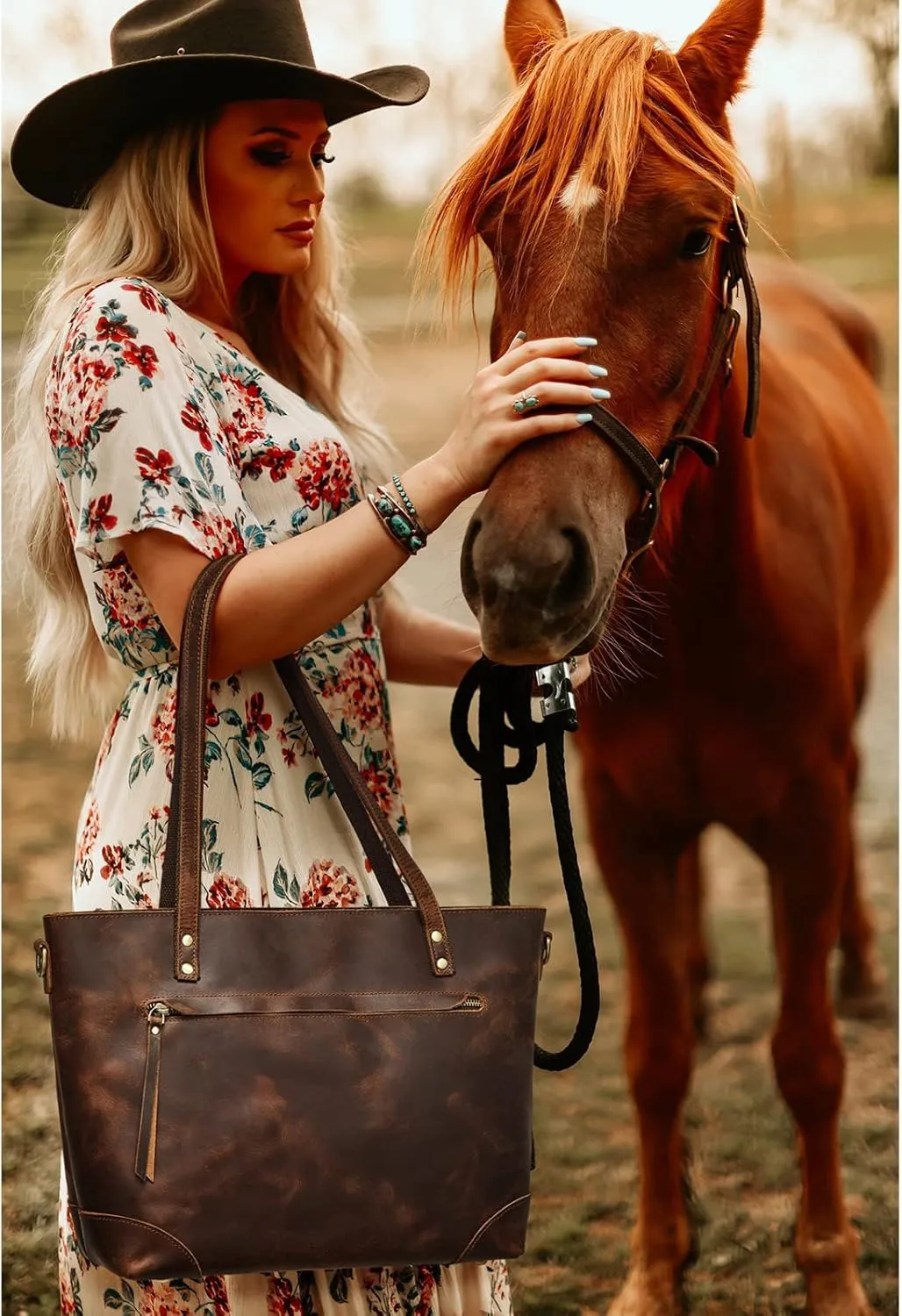 S-ZONE Genuine Leather Tote Bag for Women Work Shoulder Crossbody Purses Handbag with Outside Pockets