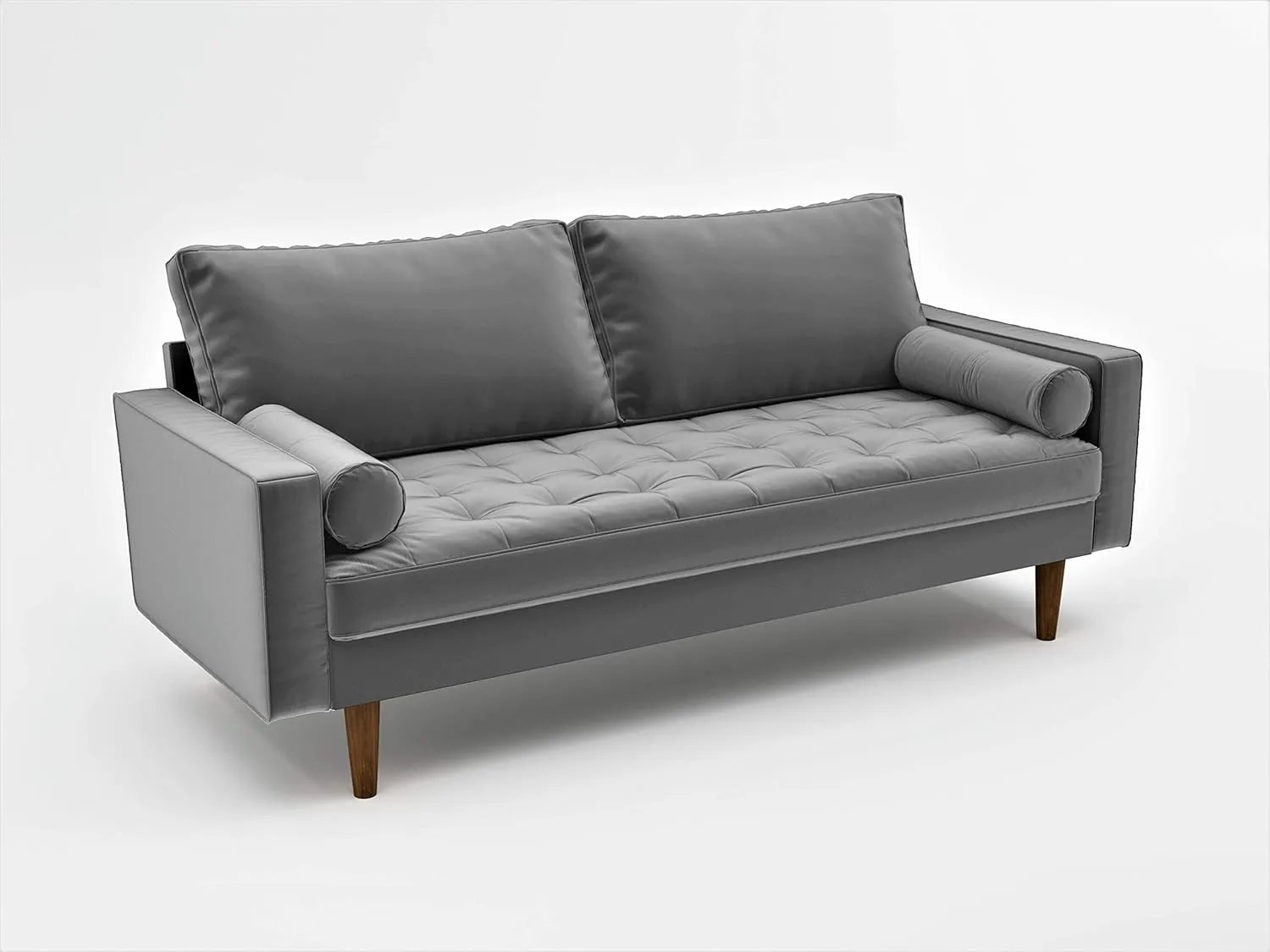 S5457 Mid Century Modern Velvet Upholstered Tufted Living Room Sofa, 69.68", Grey