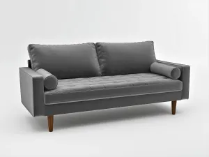 S5457 Mid Century Modern Velvet Upholstered Tufted Living Room Sofa, 69.68", Grey