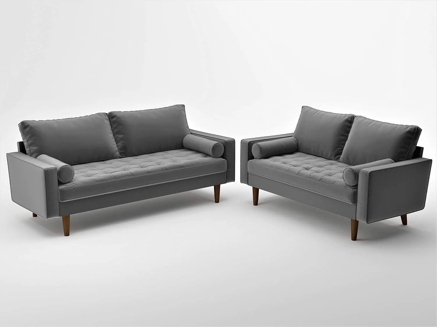 S5457 Mid Century Modern Velvet Upholstered Tufted Living Room Sofa, 69.68", Grey