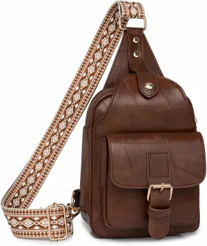 Saddhu Sling Bag for Women Men Leather Crossbody Backpack Cross Body Chest Bag Casual Small Daypack Purse for Hiking Travel