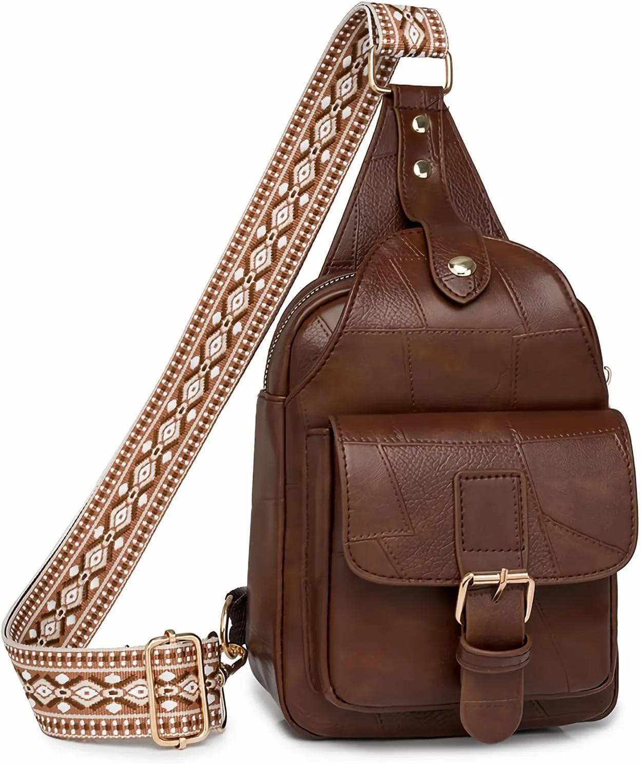 Saddhu Sling Bag for Women Men Leather Crossbody Backpack Cross Body Chest Bag Casual Small Daypack Purse for Hiking Travel