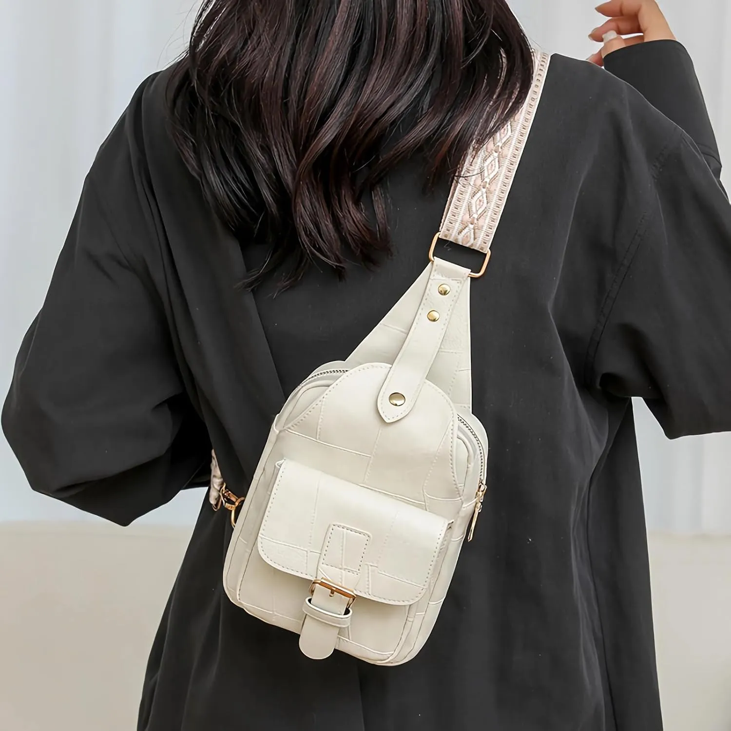 Saddhu Sling Bag for Women Men Leather Crossbody Backpack Cross Body Chest Bag Casual Small Daypack Purse for Hiking Travel