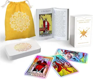 Sagesight Classic Tarot Cards Deck with Guidebook & Premium Linen Carry Bag - Original Pamela Colman Smith Artwork - Tarot Cards for Beginners and Experts (Holographic)