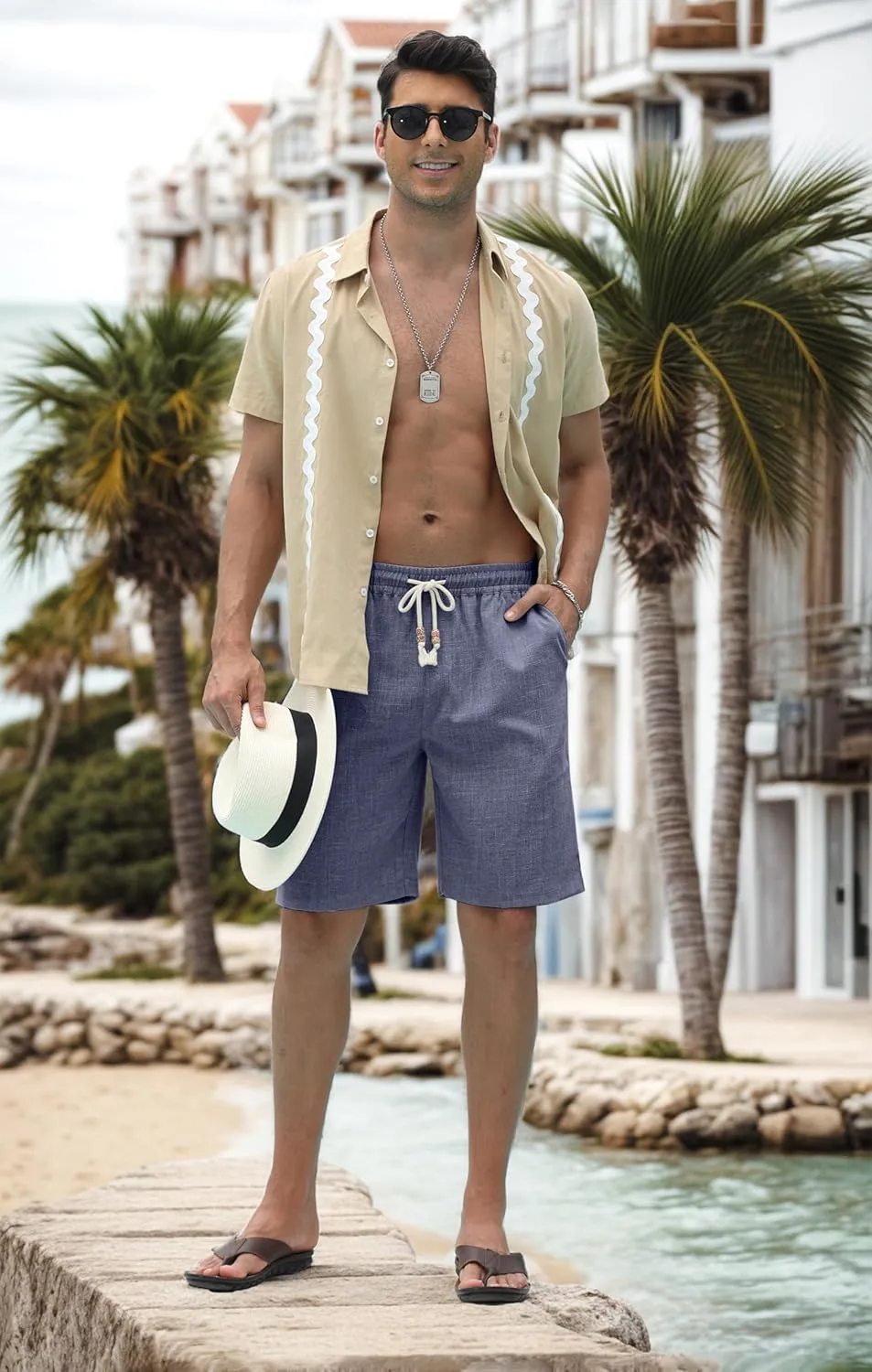 Sailwind Men’s Linen Shorts Casual Drawstring Summer Beach Shorts