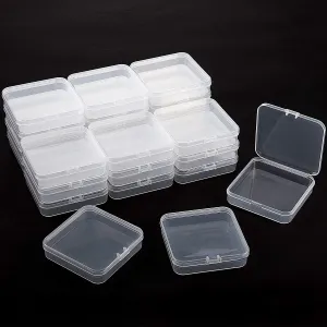 SATINIOR 24 Packs Small Clear Plastic Beads Storage Containers Box with Hinged Lid for Storage of Small Items, Crafts, Jewelry, Hardware (2.76 x 2.76 x 0.67 Inches)