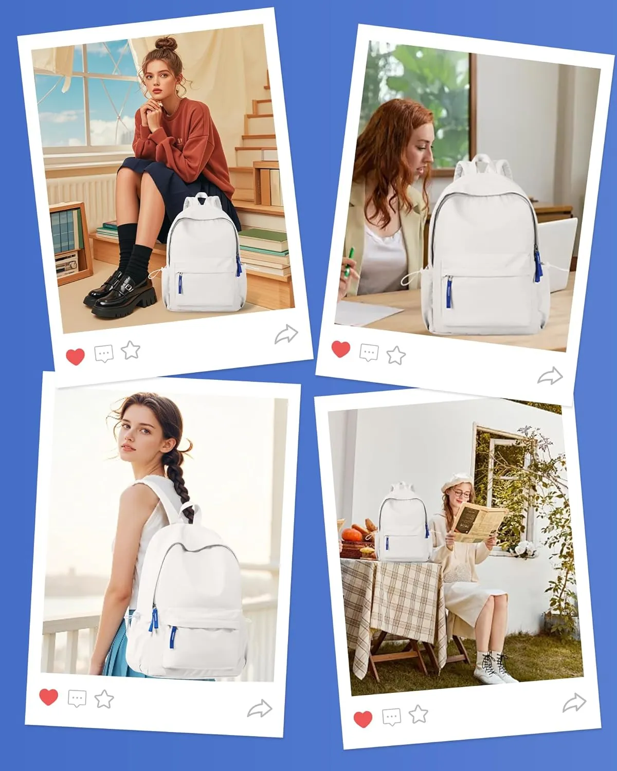 School Backpack for Teen Girls,Simple School Book Bag Waterproof High School Backpack for Boy Middle Student Bookbag College Backpack for Women Men Casual Daypack Travel Aesthetic Backpacks White