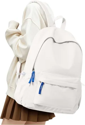 School Backpack for Teen Girls,Simple School Book Bag Waterproof High School Backpack for Boy Middle Student Bookbag College Backpack for Women Men Casual Daypack Travel Aesthetic Backpacks White