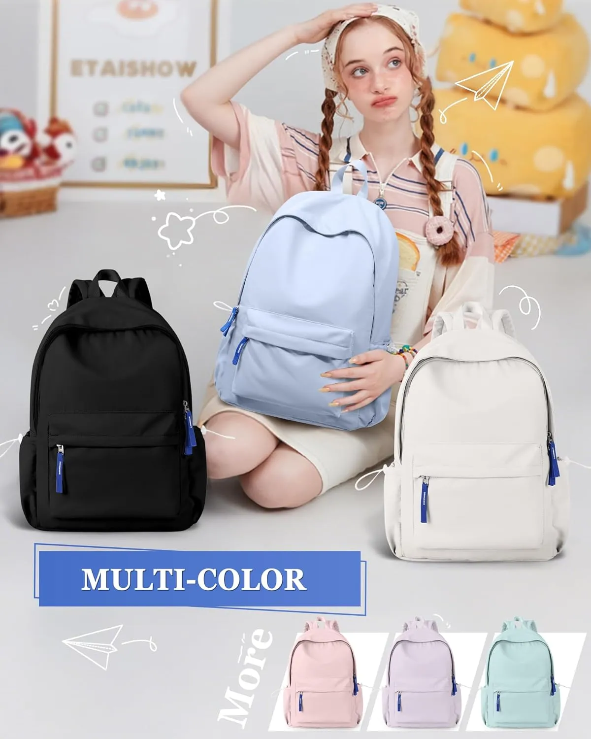 School Backpack for Teen Girls,Simple School Book Bag Waterproof High School Backpack for Boy Middle Student Bookbag College Backpack for Women Men Casual Daypack Travel Aesthetic Backpacks White