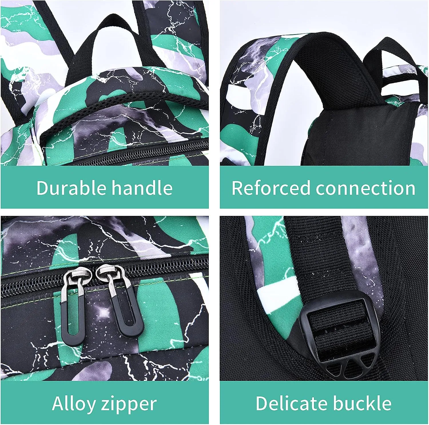 School Backpack Lunch Box Set Water Repellent Casual Daypack Lightweight Bookbags for Kids (A-style Camo Green)