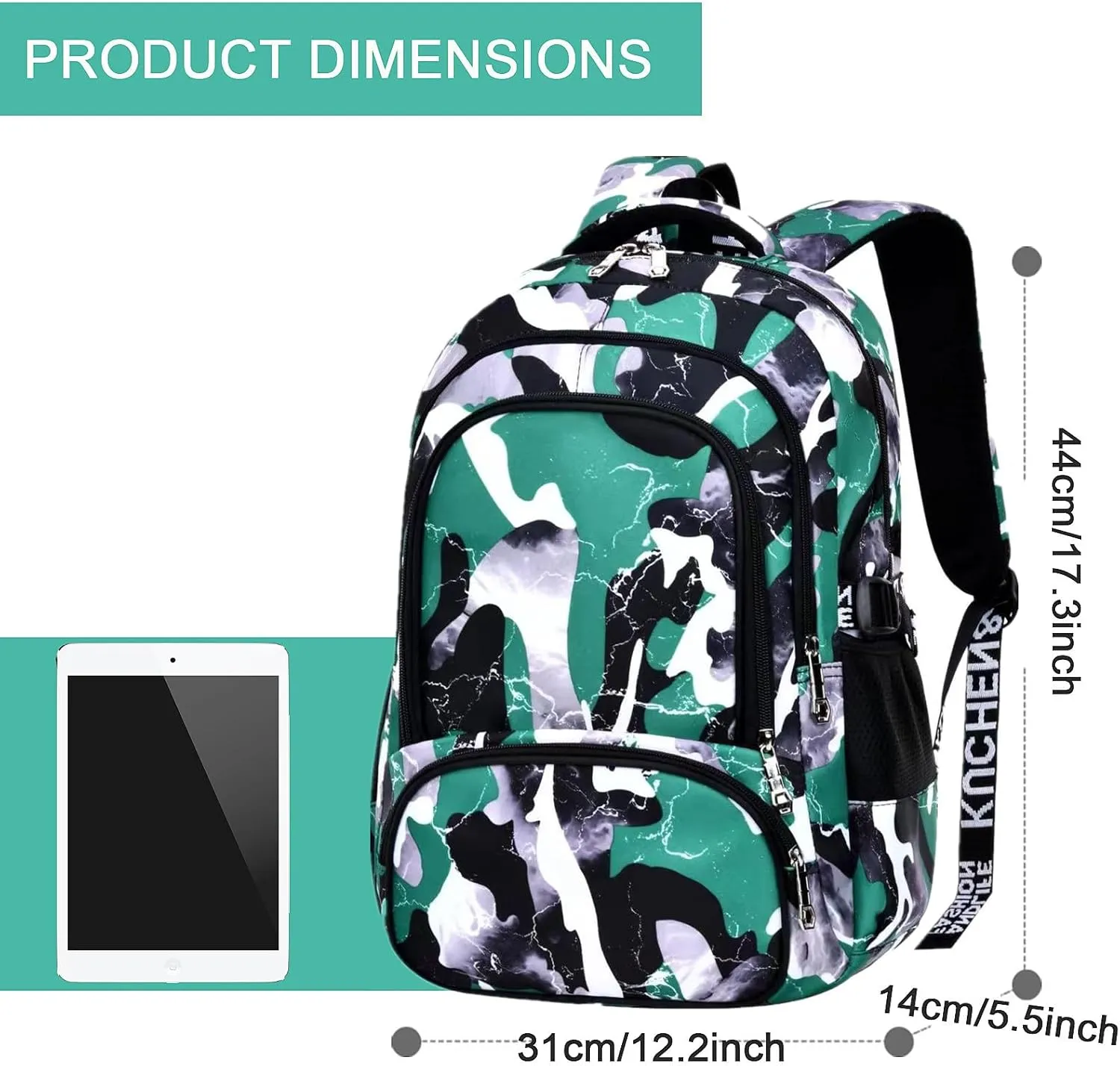 School Backpack Lunch Box Set Water Repellent Casual Daypack Lightweight Bookbags for Kids (A-style Camo Green)