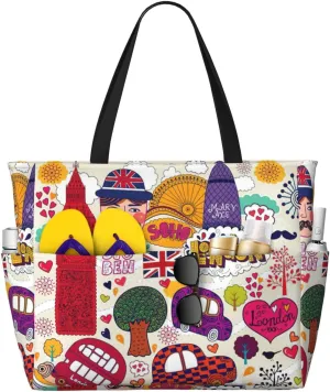 school newspaper in English Print Large Capacity Beach Travel Bag with Zipper and Pockets for Camping Travel Gym
