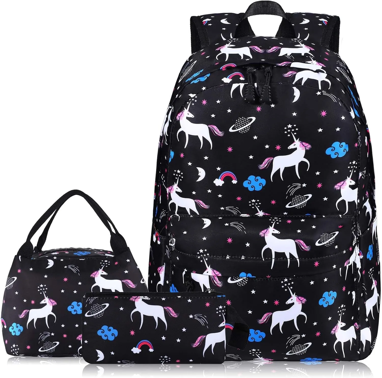 SCIONE Cute School Backpack for Girls, Teens School Bag with USB Charging Port Water-Resistant Black Canvas Bookbag, Preschool Daypack Elementary BackBag, Back to Shool Supplies Gifts for Kids