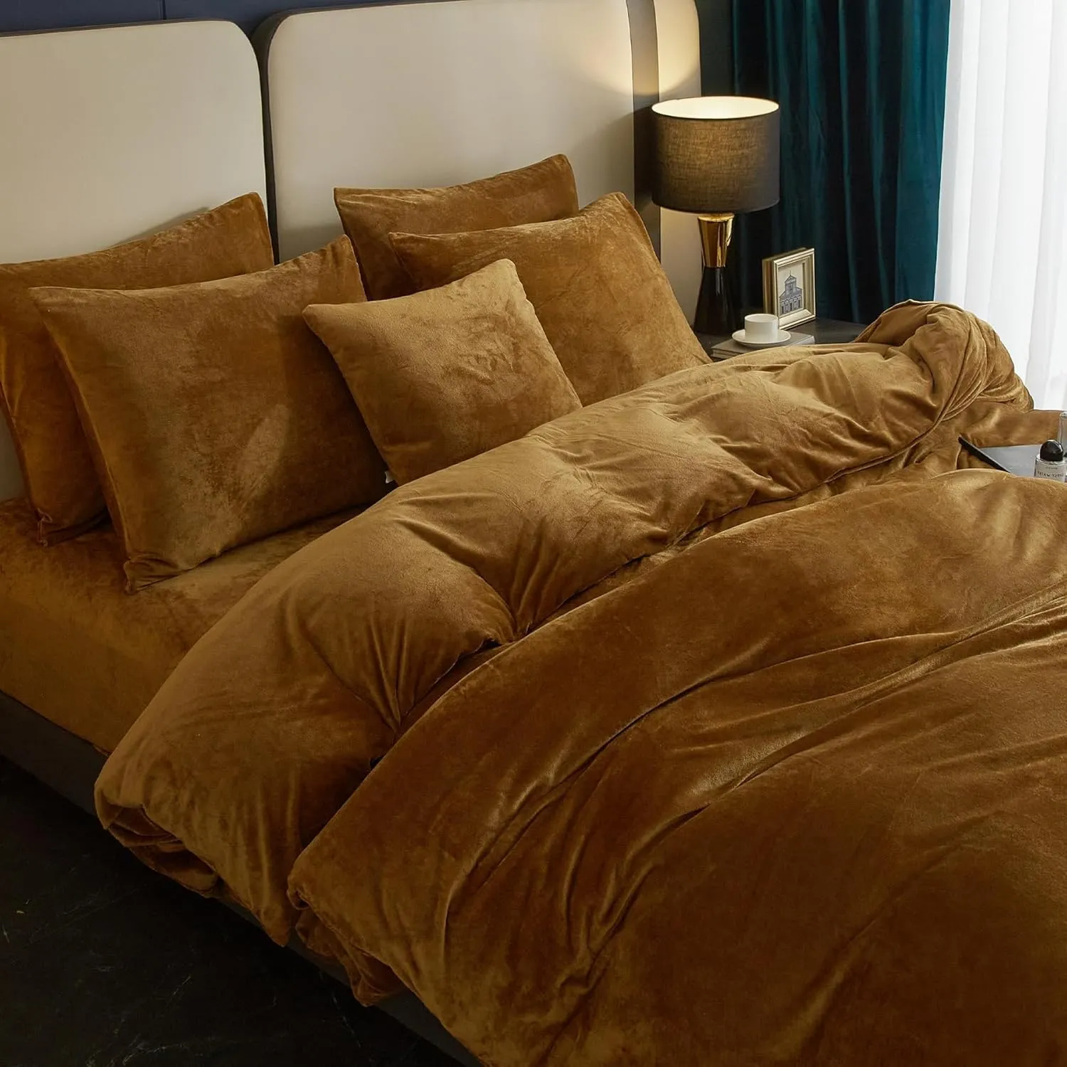 SE SOFTEXLY Velvet Duvet Cover Queen Size, Soft Flannel Duvet Cover with Zipper Solid Breathable Silky Velour Comforter Cover, Cozy Winter Duvet Cover Set with 2 Pillowcases, 90" x 90", Dark Khaki