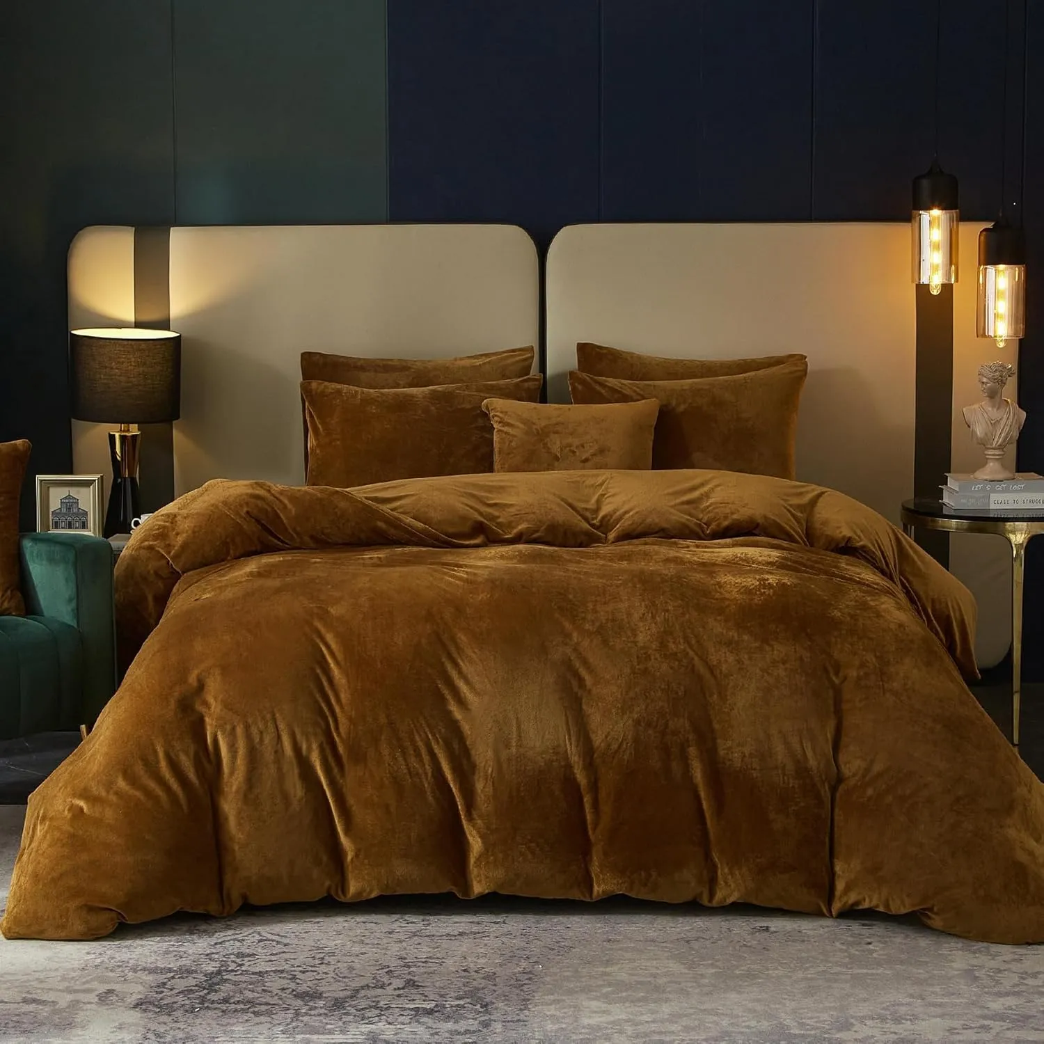 SE SOFTEXLY Velvet Duvet Cover Queen Size, Soft Flannel Duvet Cover with Zipper Solid Breathable Silky Velour Comforter Cover, Cozy Winter Duvet Cover Set with 2 Pillowcases, 90" x 90", Dark Khaki