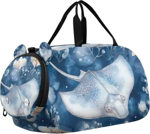 Sea Stingray and Flowers Duffle Bag for Toddler Girls Boys, Sports Gym Bag with Shoe Compartments, Kids Travel Overnight Weekender Shoulder Bag