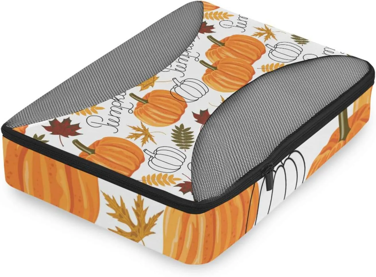 Seamless Autumn Leaves, Orange Pumpkins, Draft Pumpkins 4 PCs Set Packing Bags, Luggage Organizer Bag, Portable Cube Toiletry bag, Durable Travel Cosmetic Storage Bag for Men Women