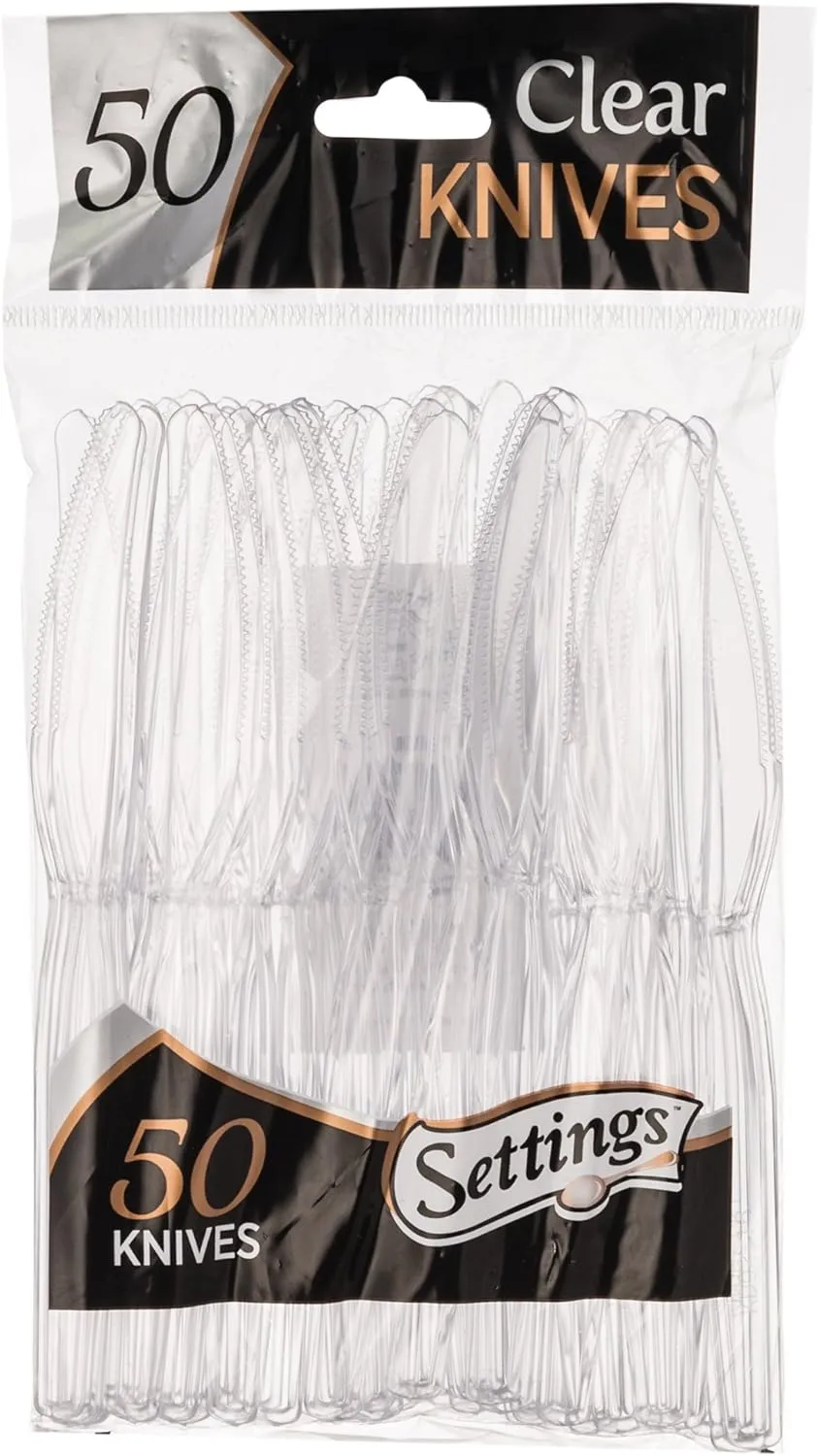 Settings [100 Count] Plastic Clear Knives, Heavyweight Disposable Cutlery, Great For Home, Office, School, Party, Picnics, Restaurant, Take-out Fast Food, Outdoor Events, Or Every Day Use, 2 Bags