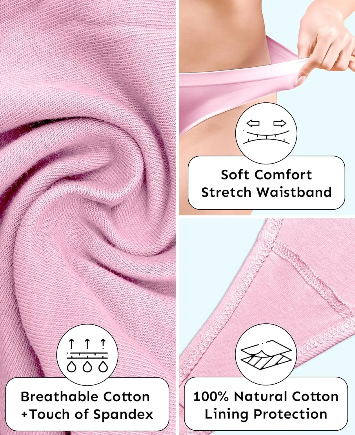 Sexy Basics Women's Active Sport Thongs | Cotton Hi Waist Underwear - Multi Packs