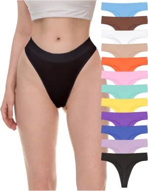 Sexy Basics Women's Active Sport Thongs | Cotton Hi Waist Underwear - Multi Packs